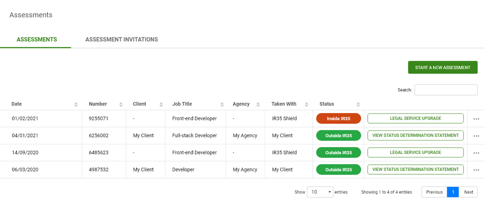 Dashboard - assessments